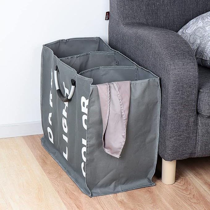 Panier à linge pliable à grille – Panier à linge sale en tissu Oxford imperméable avec triple compartiment pour trier et ranger