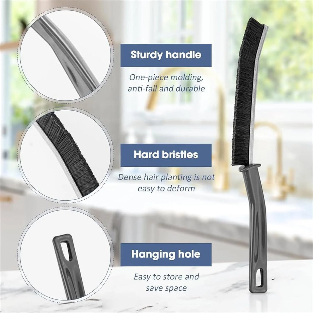 Multifunctional Cleaning Brush with Stiff Bristles – Tile Grout, Window Track & Kitchen Scrub Brush