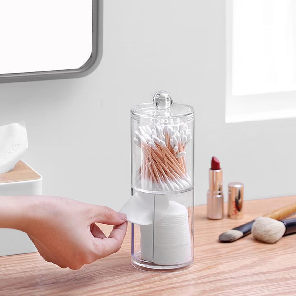 Transparent Stackable Cotton Pad & Cotton Ball Organizer – Clear Bathroom Storage Dispenser with Lid