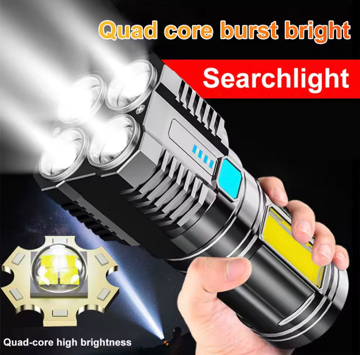 Lampe torche LED rechargeable haute puissance – Lampe torche de camping à 7 LED avec éclairage latéral COB, légère et durable pour une utilisation en extérieur 