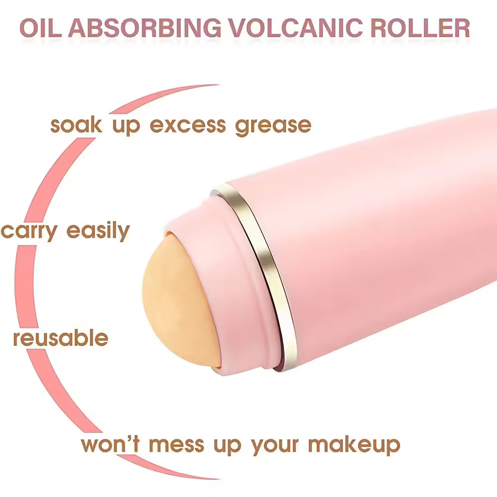 Natural Volcanic Stone Face Oil Absorbing Roller - Makeup Face Skin Care Tool for Facial Pores Cleaning