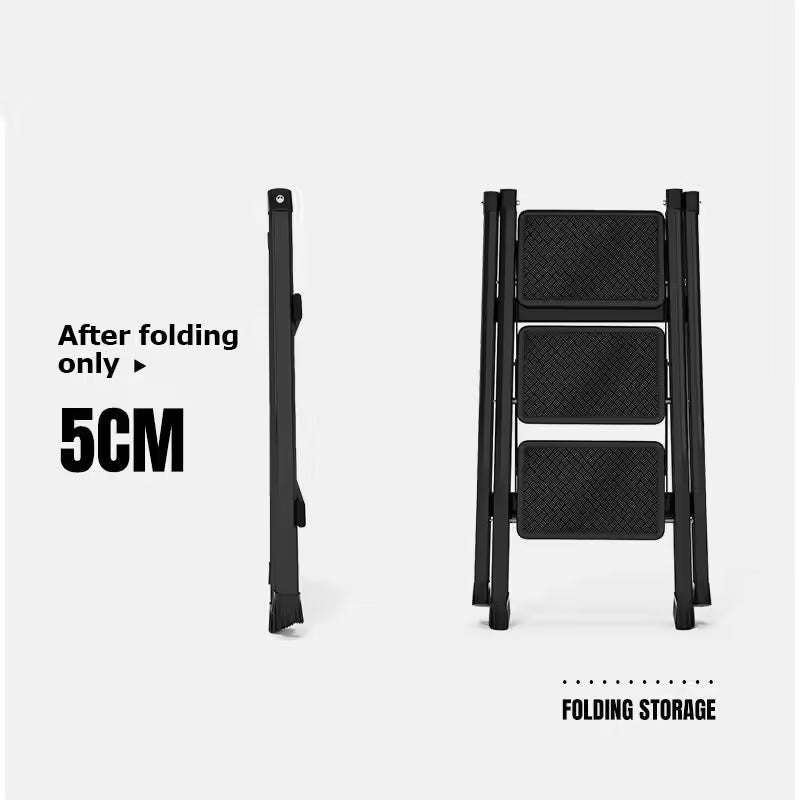 Convenient 3-Step Folding Ladder: Carbon Steel, Anti-Slip, Herringbone Design - Ideal Home Stair Ladder Chair/Stool
