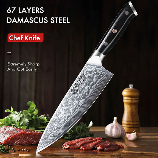 F.YOUNG 8-Inch Professional Chef’s Knife – Japanese 67-Layer Damascus Steel with VG10 Super Core – Ultra-Sharp Meat & Vegetable Kitchen Knife