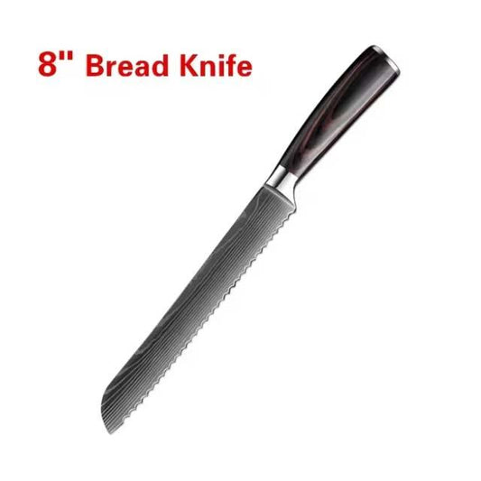 Japanese Chef Knife – 7CR17 440C High Carbon Stainless Steel Imitation Damascus Sanding Laser Kitchen Knife