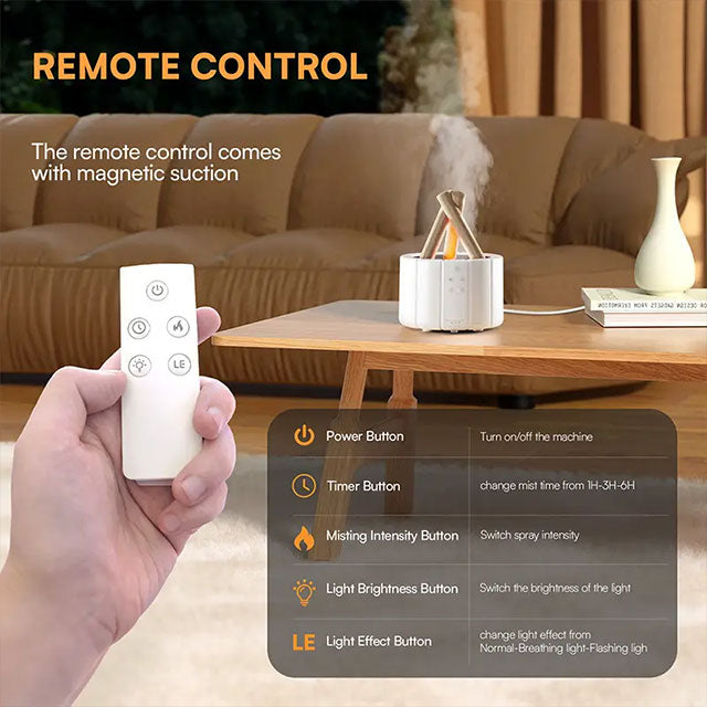 8.45oz Bonfire Aromatherapy Light & Essential Oil Diffuser – Remote Control, Cold Mist Humidifier, Timer & Auto-Off – Perfect for Bedroom, Office, Holiday Décor
