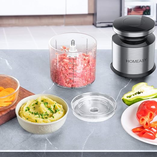 Homeasy 600ml Mini Electric Meat Grinder – 300W Stainless Steel Food Chopper with 4 Sharp Blades for Meat, Vegetables, Fruits, Nuts & Dips