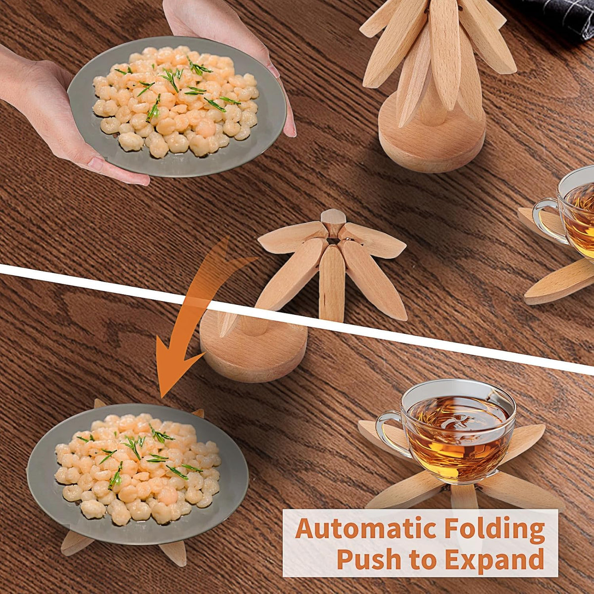 Solid Wood Christmas Tree Trivet Set – Heat-Resistant Pot Mat & Foldable Anti-Scalding Coasters for Dining Table Decor