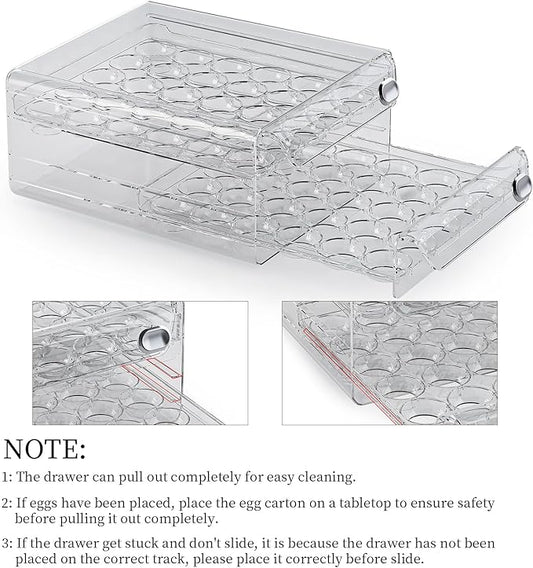 MosQuick® 60 Grid Double-Layer Egg Holder Drawer | Large Capacity Egg Storage Container for Fridge | Fresh-Keeping Egg Tray & Organizer