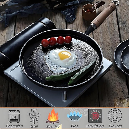 Cast Iron Frying Pan & Crepe Maker | Uncoated Non-stick Egg & Pancake Pan | Steak Frying Pot for Gas & Induction Cooker