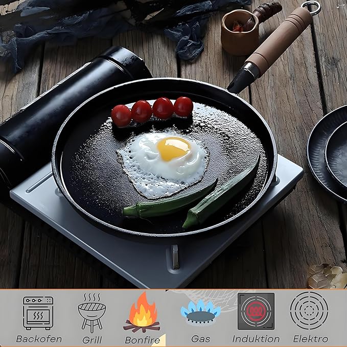 Cast Iron Frying Pan & Crepe Maker | Uncoated Non-stick Egg & Pancake Pan | Steak Frying Pot for Gas & Induction Cooker