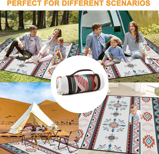200x200CM Extra Large Waterproof Picnic Blanket – Foldable Outdoor Beach Mat with Integrated Carrying Handle – Sandproof & Moisture-Proof for Family Camping