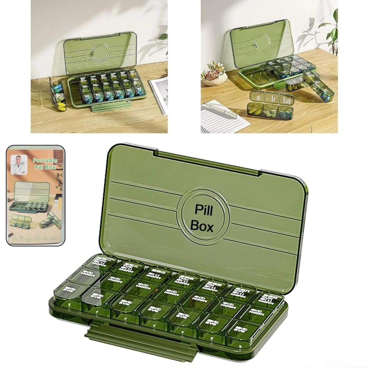 Weekly Pill Organizer 7 Day – Portable 21 Compartment Medicine Box for Vitamins, Supplements & Daily Medication