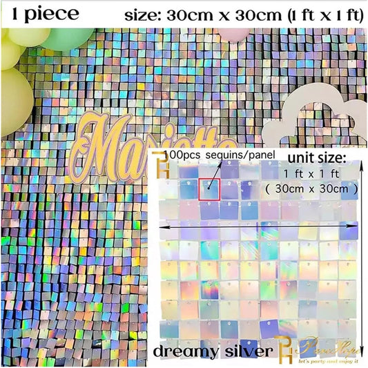 Sequin Wall Panel 30x30cm – Dreamy Silver Shimmer Backdrop | Party Decoration Mosaic Panel