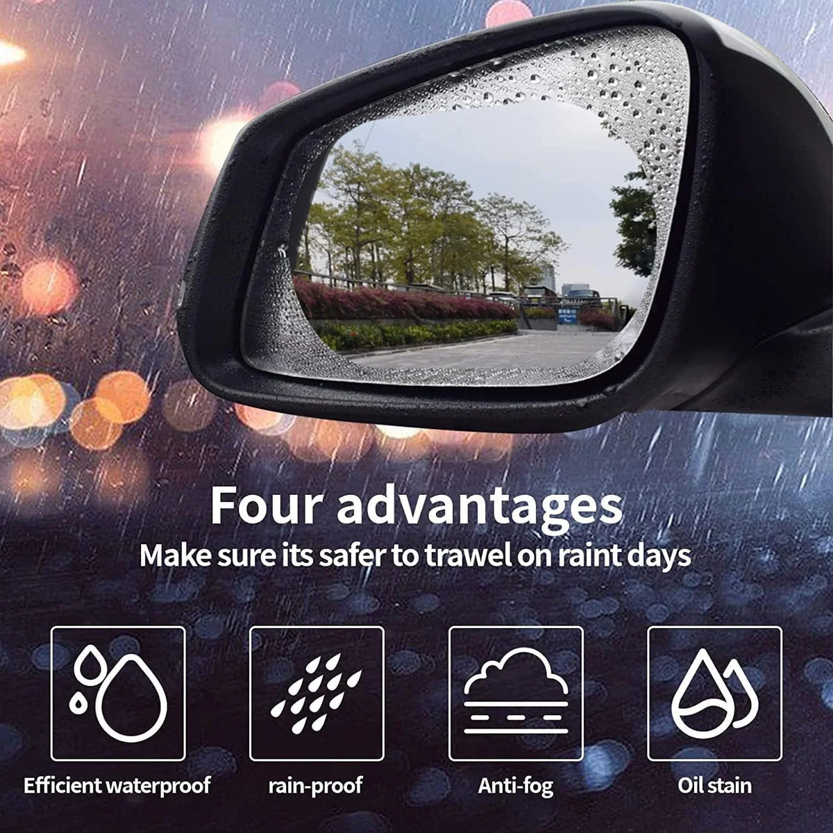 Car Rear View Mirror Anti-Fog & Rainproof Film (95 x 135 mm) – Waterproof Nano Coating Protective Mirror Sticker