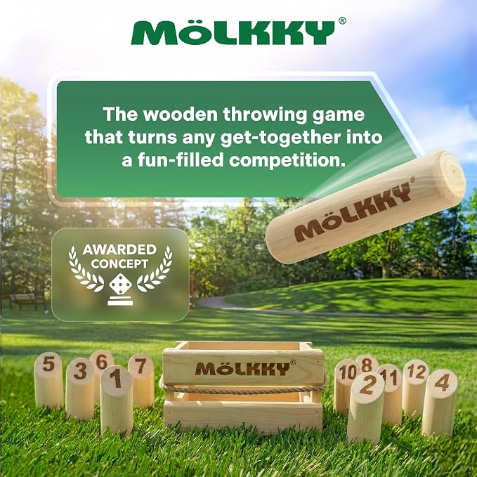 Mölkky Outdoor Throwing Game by Tactic – Wooden Family Skill Game for 2+ Players, Ages 6+