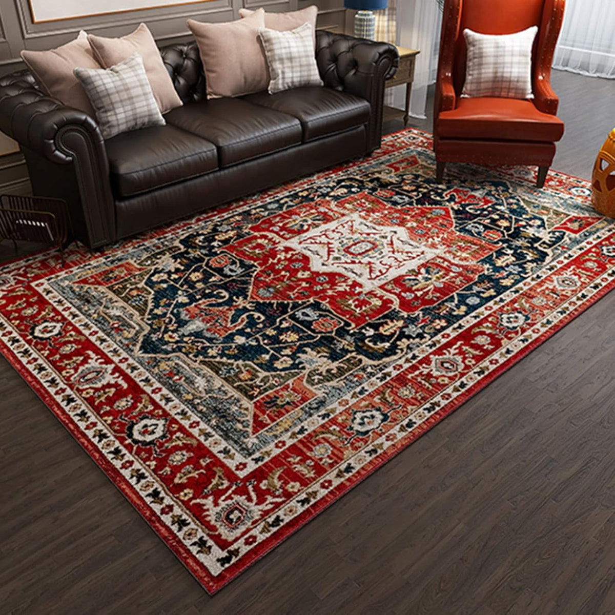 Tapis Rétro Style Persan – Tissé Wilton Classique Scandinave – Tapis Central à Motif Ethnique Traditionnel pour Salon & Chambre – Décoration Européenne Tendance (120x160cm / 140x200cm)