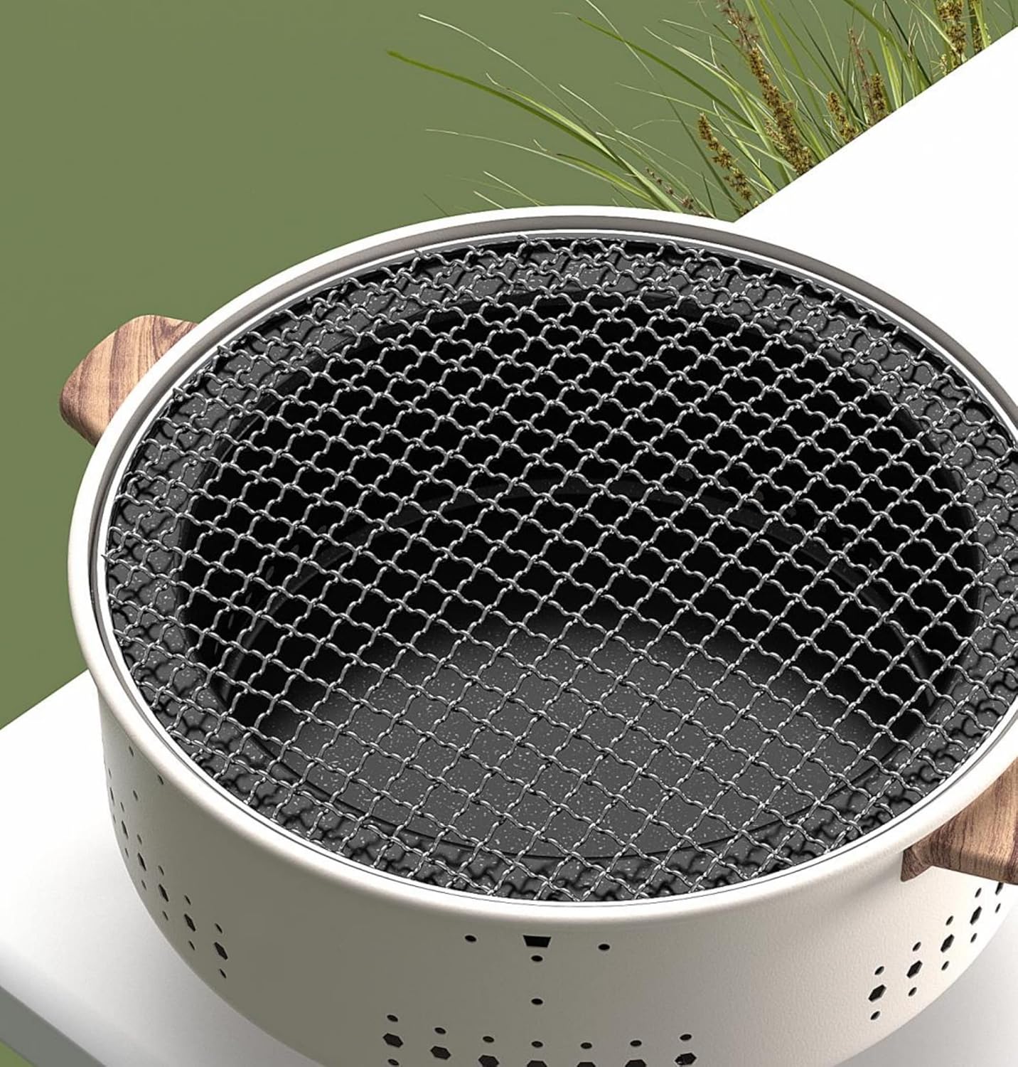 Portable Korean Charcoal BBQ Stove – Stainless Steel Split-Design Round Grill – Non-Stick Outdoor Camping Barbecue Rack for Tabletop Grilling