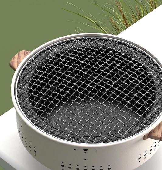 Portable Korean Charcoal BBQ Stove – Stainless Steel Split-Design Round Grill – Non-Stick Outdoor Camping Barbecue Rack for Tabletop Grilling