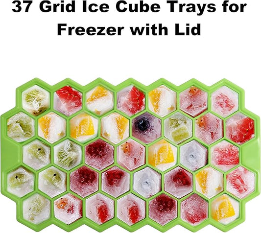 Silicone Ice Cube Trays with Lid – Easy-Release Reusable Ice Makers for Freezer, Stackable Organizer Bins for Cocktails & Iced Coffee