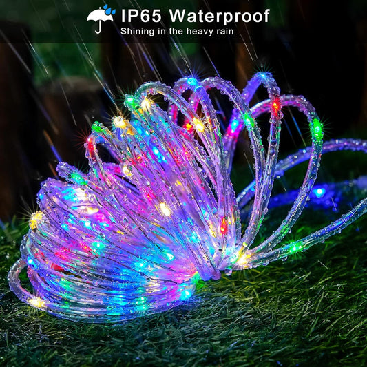 LED Solar Rope String Lights – Waterproof Tube Fairy Lights – Outdoor Solar Garland for Christmas, Garden & Patio Decoration (RGB/Blue/White/Warm)
