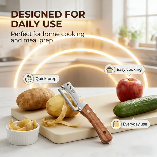 Premium Stainless Steel Fruit and Vegetable Peeler – Durable Wooden Handle Slicer for Kitchen Use