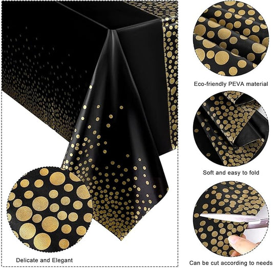 274 x 137 CM - 1pc Thickened Polka Dot Disposable Tablecloth – Waterproof Plastic Party Cover – Heavy-Duty Table Overlay for Weddings, Birthdays, and Events (Red/Black/Blue/Gold)