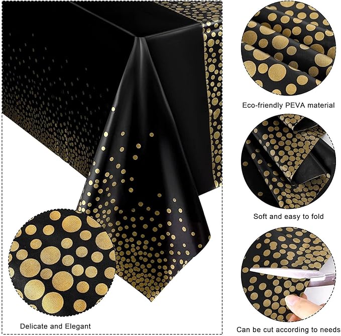 274 x 137 CM - 1pc Thickened Polka Dot Disposable Tablecloth – Waterproof Plastic Party Cover – Heavy-Duty Table Overlay for Weddings, Birthdays, and Events (Red/Black/Blue/Gold)