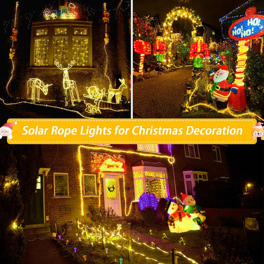 LED Solar Rope String Lights – Waterproof Tube Fairy Lights – Outdoor Solar Garland for Christmas, Garden & Patio Decoration (RGB/Blue/White/Warm)