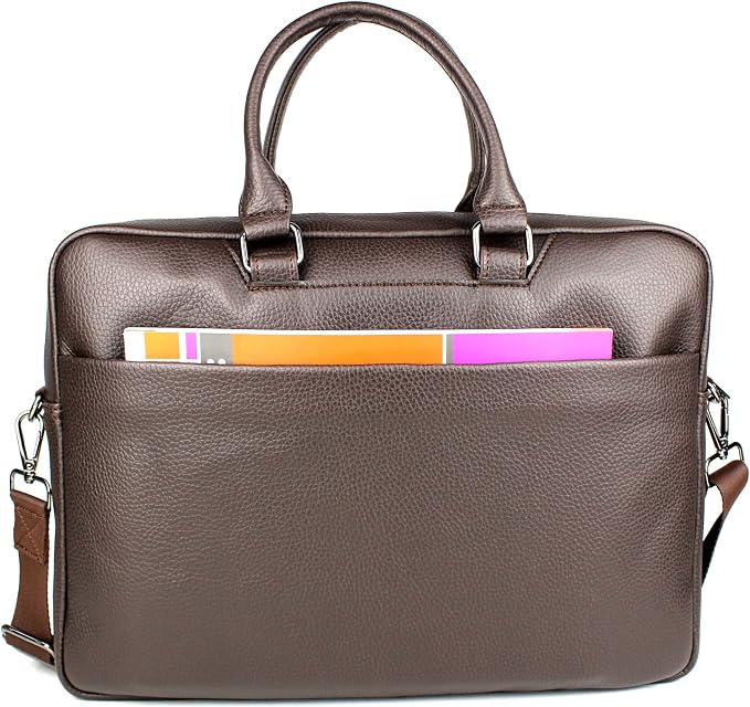 WESTPOLO Men’s Brown 15.6-Inch Leather Laptop Briefcase & Business Bag