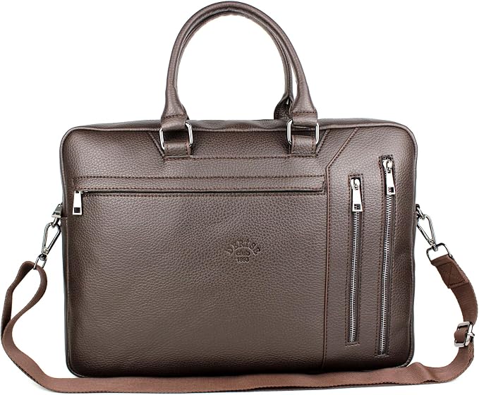 WESTPOLO Men’s Brown 15.6-Inch Leather Laptop Briefcase & Business Bag