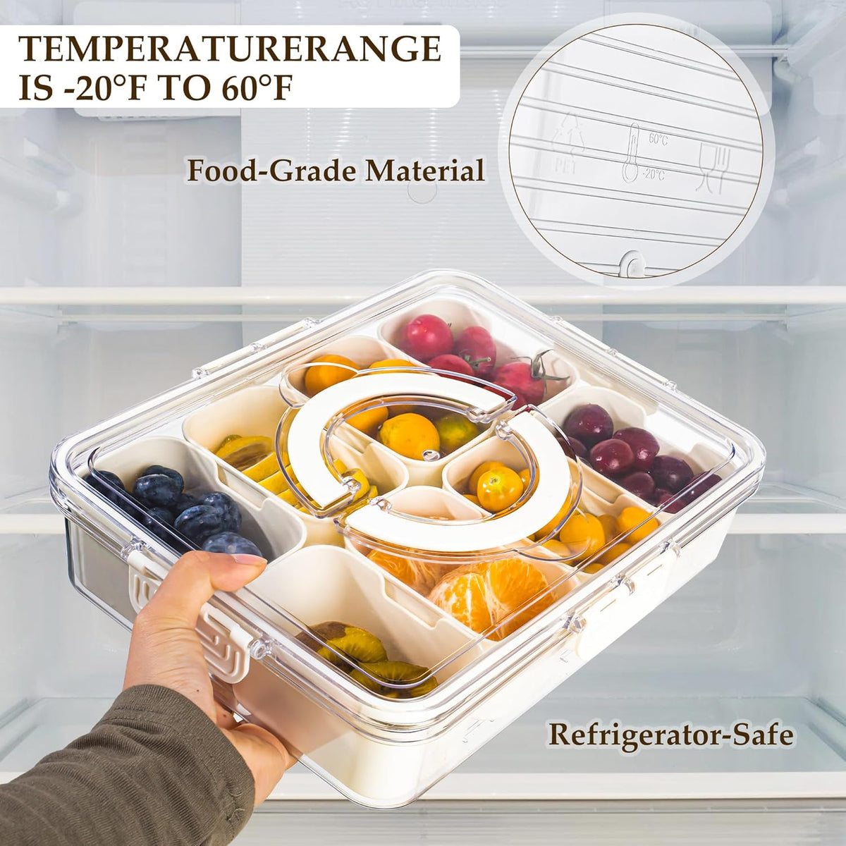 4/8 Grid Portable Snack Box Container | Travel Charcuterie Board with Lid | Refrigerator Food Storage & Organizer