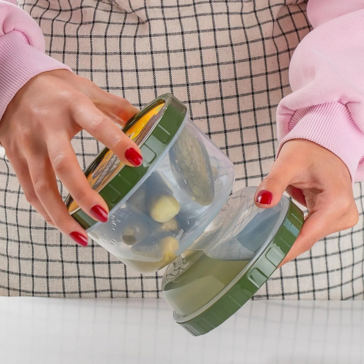 Bocal à cornichons avec couvercle égouttoir rabattable – Récipient de conservation anti-fuite pour olives et cornichons pour réfrigérateur