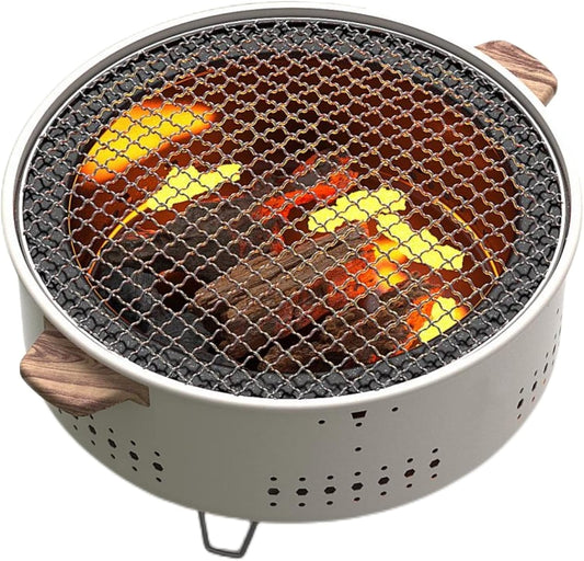 Portable Korean Charcoal BBQ Stove – Stainless Steel Split-Design Round Grill – Non-Stick Outdoor Camping Barbecue Rack for Tabletop Grilling