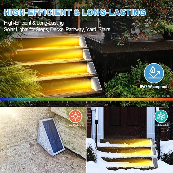 LED Solar Step Lights – Waterproof Outdoor Stair & Deck Lights, Warm White, 2 Pack