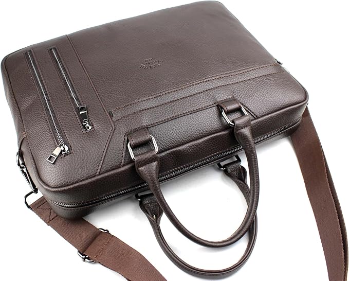WESTPOLO Men’s Brown 15.6-Inch Leather Laptop Briefcase & Business Bag