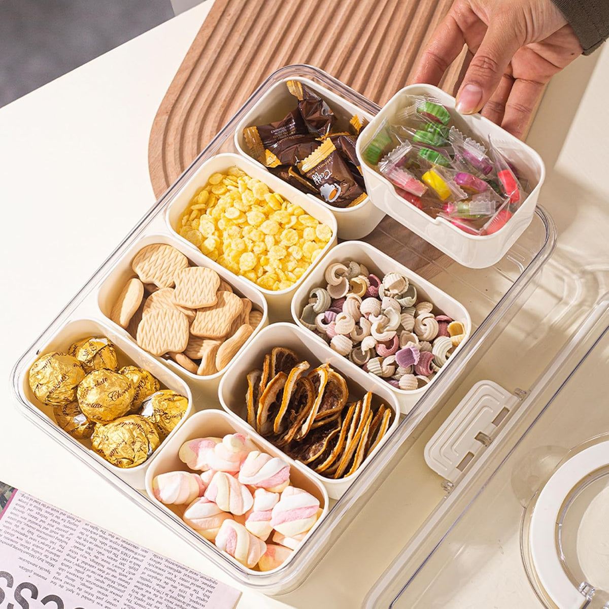 4/8 Grid Portable Snack Box Container | Travel Charcuterie Board with Lid | Refrigerator Food Storage & Organizer