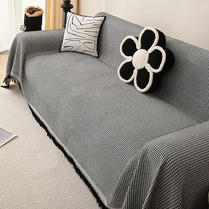 Full Coverage "Cream Wind" Sofa Towel – Multi-Layer Cotton Yarn Sofa Cover – Universal All-Inclusive Furniture Protector & Camping Blanket (Gray/Beige/White)
