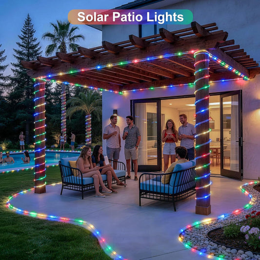 LED Solar Rope String Lights – Waterproof Tube Fairy Lights – Outdoor Solar Garland for Christmas, Garden & Patio Decoration (RGB/Blue/White/Warm)