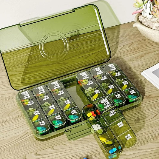 Weekly Pill Organizer 7 Day – Portable 21 Compartment Medicine Box for Vitamins, Supplements & Daily Medication