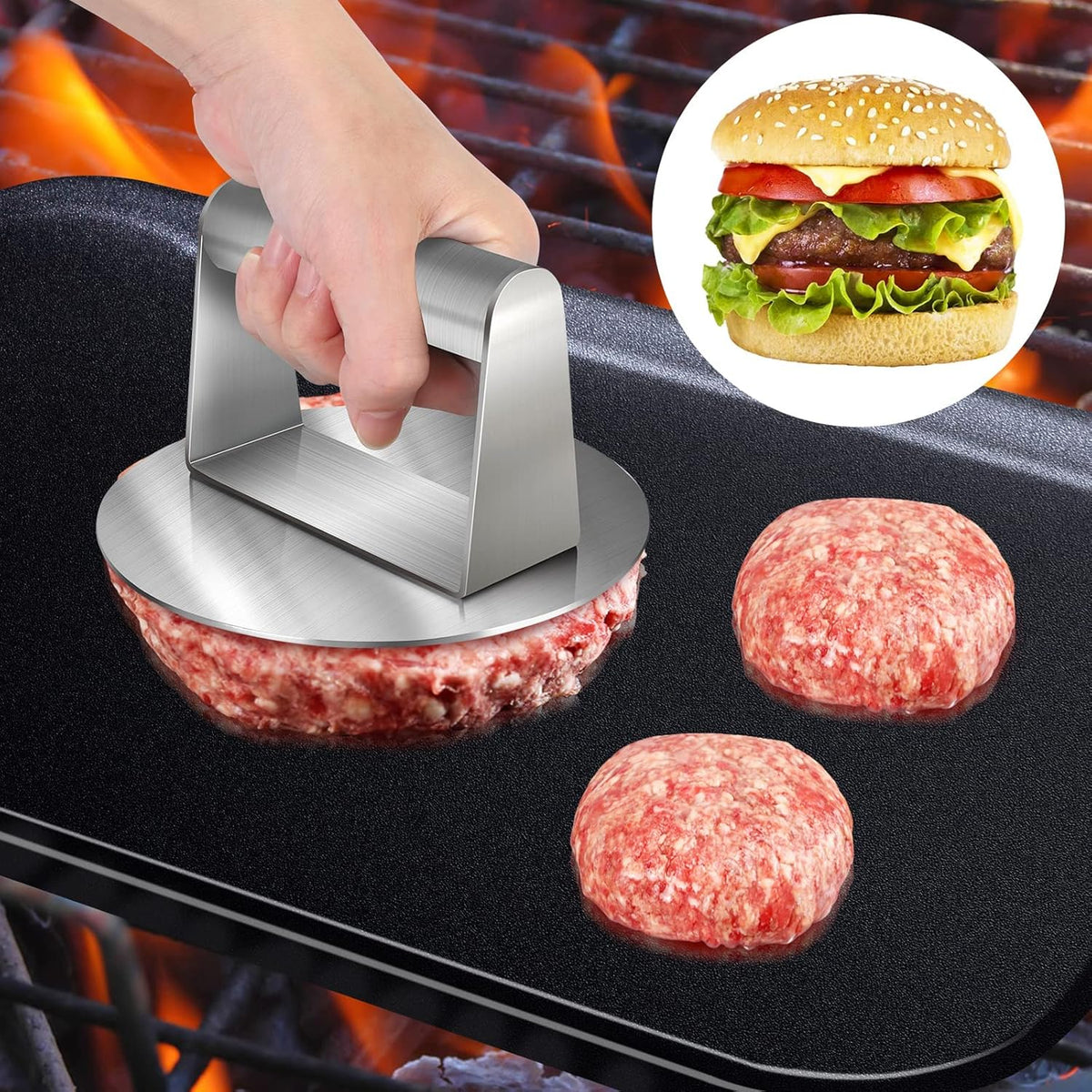 Presse à Burger en Acier Inoxydable – Presse à Viande Circulaire Robuste pour Hamburgers et Grillades