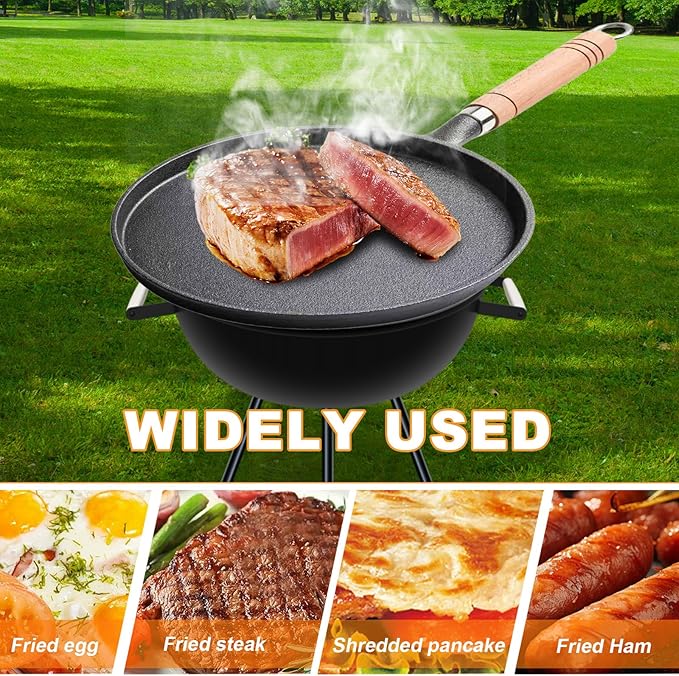 Cast Iron Frying Pan & Crepe Maker | Uncoated Non-stick Egg & Pancake Pan | Steak Frying Pot for Gas & Induction Cooker