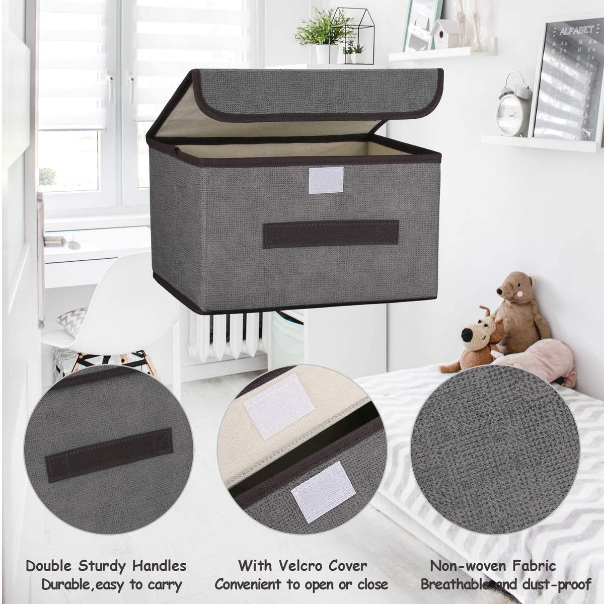 Premium Foldable Non-Woven Fabric Storage Box – Eco-Friendly Closet Organizer for Clothing, Underwear, and Socks – Multi-Purpose Gray Storage Bin for Kids' Toys and Sundries (36x24x24cm)