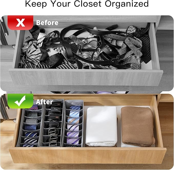 Kuber Industries Grey Non-Woven Foldable Drawer Organizer – Jute-Print Storage Box for Clothes, Socks, Bras, Scarfs & Stationery – Wardrobe & Cabinet Organizer