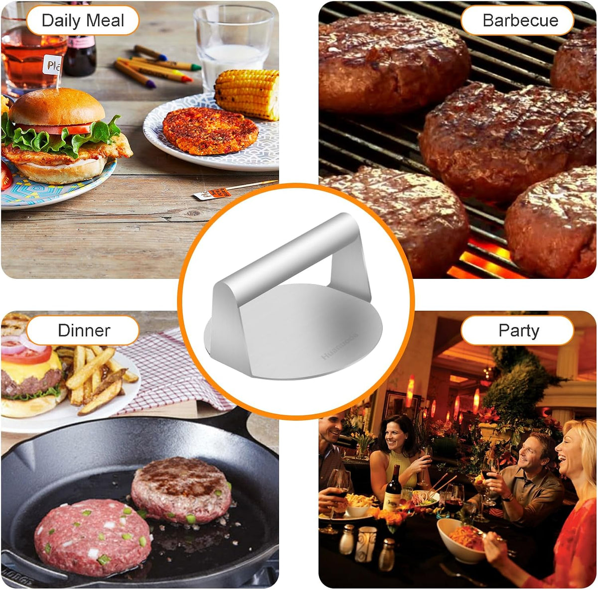 Presse à Burger en Acier Inoxydable – Presse à Viande Circulaire Robuste pour Hamburgers et Grillades