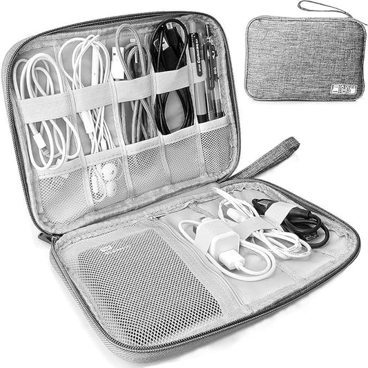 Travel Electronic Accessories Organizer Bag – Portable Cable Organizer Case for Chargers, USB Cables, Hard Drives, Power Bank & Gadgets (Grey)