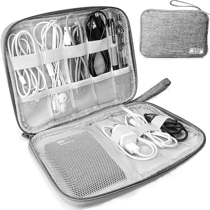 Travel Electronic Accessories Organizer Bag – Portable Cable Organizer Case for Chargers, USB Cables, Hard Drives, Power Bank & Gadgets (Grey)