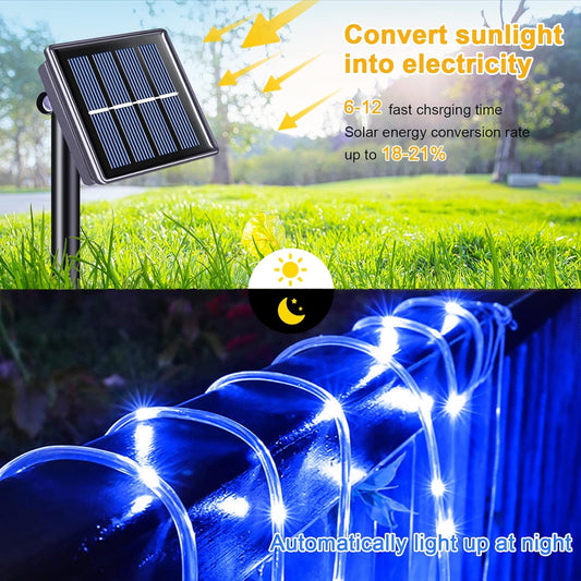 LED Solar Rope String Lights – Waterproof Tube Fairy Lights – Outdoor Solar Garland for Christmas, Garden & Patio Decoration (RGB/Blue/White/Warm)