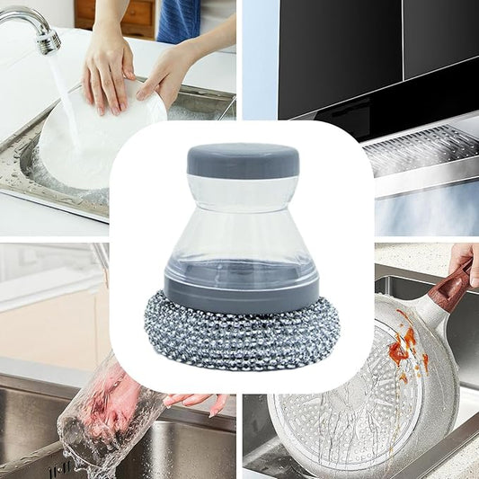 Dish Brush with Soap Dispenser – Ergonomic Palm Scrub Brush for Kitchen Dishes, Pots, Pans & Sink Cleaning