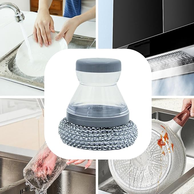 Dish Brush with Soap Dispenser – Ergonomic Palm Scrub Brush for Kitchen Dishes, Pots, Pans & Sink Cleaning