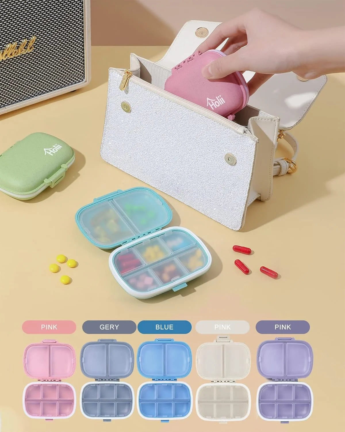 Portable 8-Compartment Pill Organizer Box – Travel Medicine, Vitamin & Supplement Storage Case